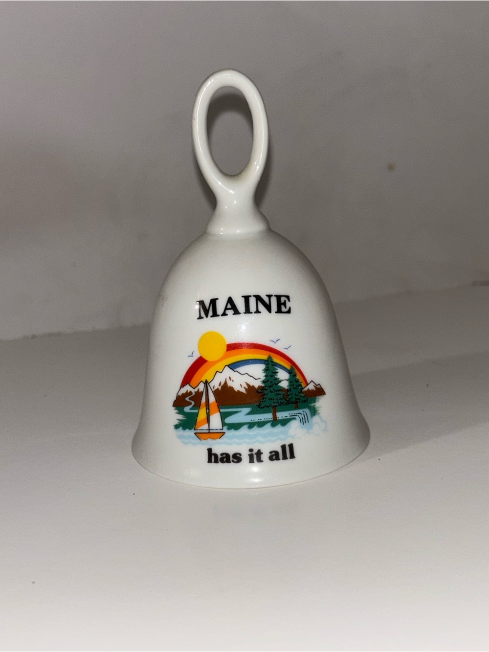 Maine Souvenir Porcelain Bell with Colorful Scenic Print